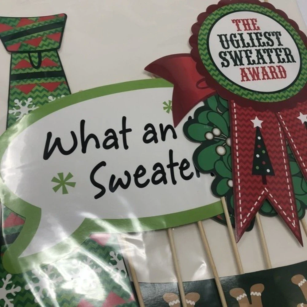 Christmas Ugly Sweater Party Photo‎ Stick Props Awards Apparel Accessories 12pc